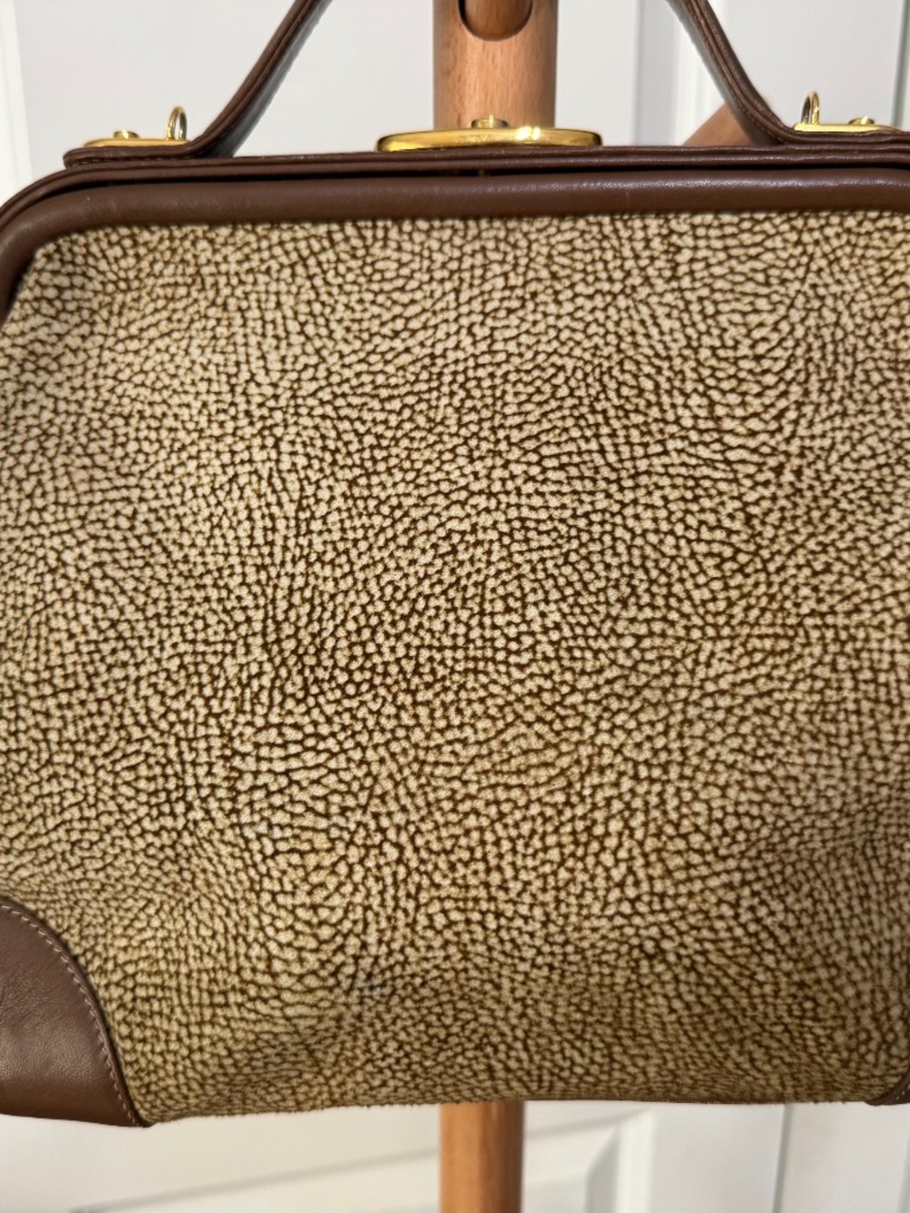 Vintage Borbonese Italy OP Print Doctor Bag Satchel Brown Leather Trim - Picture 2 of 10
